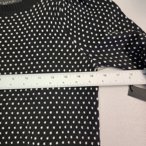 Tahari Womens Sweater Size Black White Polka Dot Pullover Top Puff Sleeve Sz XS - Picture 5 of 7